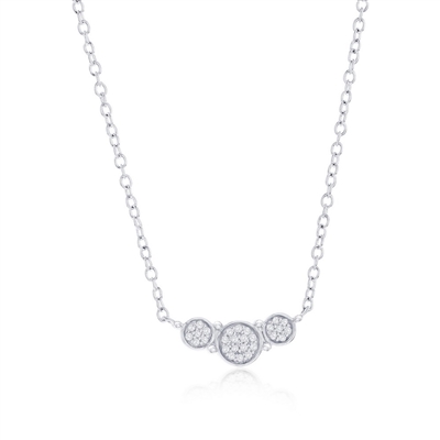 Sterling Silver Triple Round Diamond Necklace - (28 Stones)