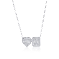 Sterling Silver Heart & Emerald-Cut Diamond Necklace - (48 Stones)