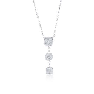 Sterling Silver Triple Square, 'Y' Design Diamond Necklace - (147 Stones)