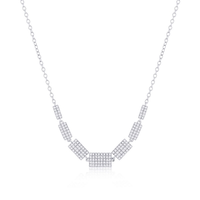 Sterling Silver Rectangle Graduating Diamond Necklace - (152 Stones)
