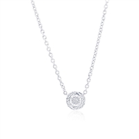 Sterling Silver Round Halo Diamond Necklace - (21 Stones)