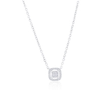 Sterling Silver Square Halo Diamond Necklace - (29 Stones)