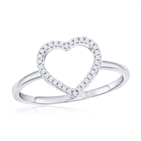 Sterling Silver Open Heart Diamond Ring - (32 Stones)