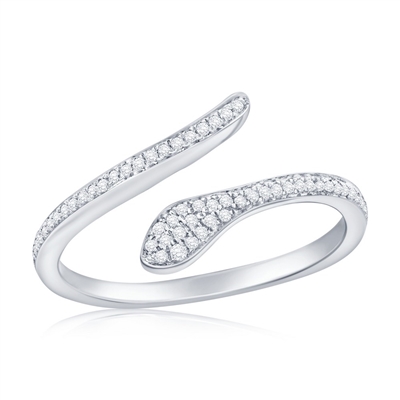 Sterling Silver Snake Style Diamond Ring - (62 Stones)