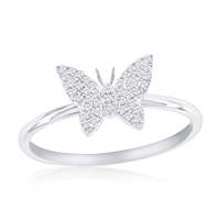 Sterling Silver Butterfly Diamond Ring - (43 Stones)