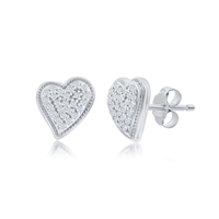 Sterling Silver Heart Diamond Stud Earrings - (50 Stones)