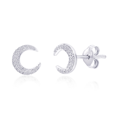 Sterling Silver Crescent Moon Diamond Stud Earrings - (50 Stones)