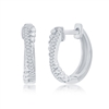 Sterling Silver,15mm 'X' Design Diamond Hoop Earrings - (36 Stones)
