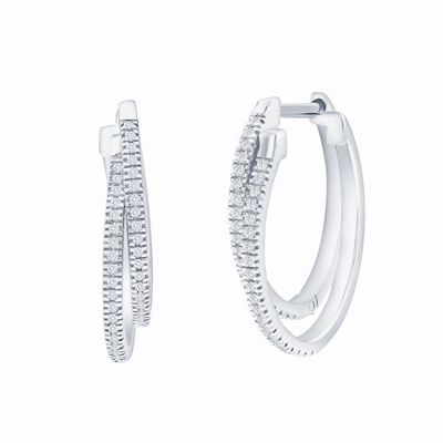 Sterling Silver, 17mm Overlapping Diamond Hoop Earrings - (80 Stones)