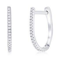 Sterling Silver, 14.5mm Oval Diamond Hoop Earrings - (40 Stones)