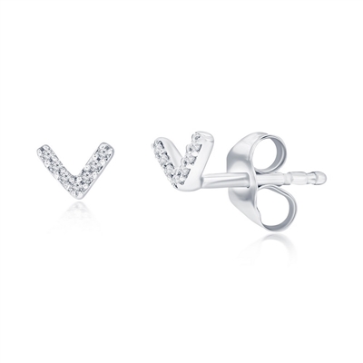 Sterling Silver 'V' Style Diamond Studs - (14 Stones)
