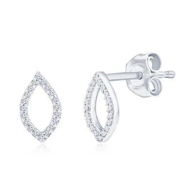 Sterling Silver Marquise Diamond Stud Earrings - (40 Stones)