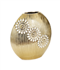 Round Matte Gold Vase With Textured Flower Design - Tall