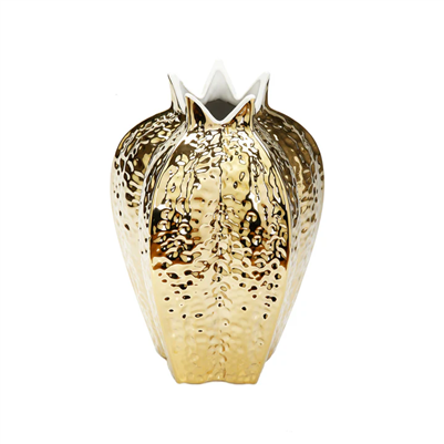 Gold Vase With White Rim 12"H