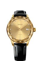 TIRO, Brilliant-Cut, Swiss Quartz Watch, 15mm Black Band - Gold Dial