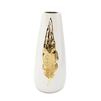 White Ceramic Tall Vase Gold Leaf Design - Large