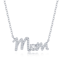 Sterling Silver CZ 'Mom' Necklace