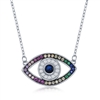 Sterling Silver Rainbow CZ Evil Eye Necklace