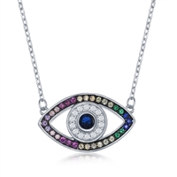 Sterling Silver Rainbow CZ Evil Eye Necklace