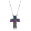 Sterling Silver Rainbow CZ Cross Necklace