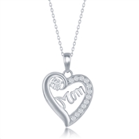 Sterling Silver 'Mom' CZ Heart Necklace