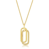 Sterling Silver Double Oval CZ Necklace - Gold Plated