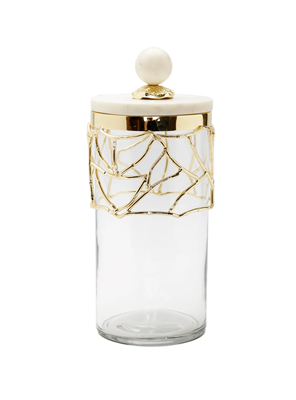Glass Canister with Gold Mesh Design, 11.25"