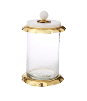 Large Glass Canister With Marble And Gold Lid - 5â€D