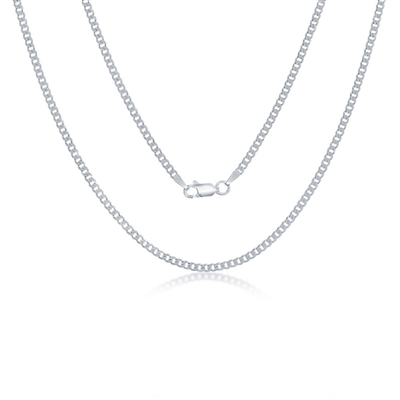 Sterling Silver 2.25mm Cuban Chain - Rhodium Plated