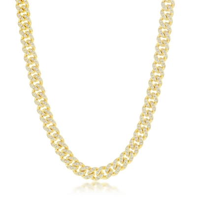 Sterling Silver Micro Pave CZ, 6.5mm Miami Cuban Chain - Gold Plated