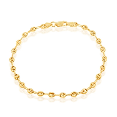 Sterling Silver 4mm Puffed Marina Anklet - Gold Plated