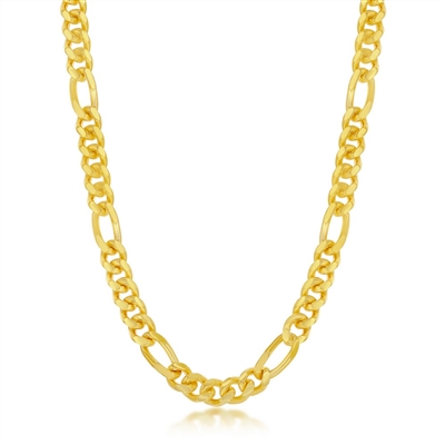 Sterling Silver 6mm Solid Mami Cuban Figaro Chain - Gold Plated