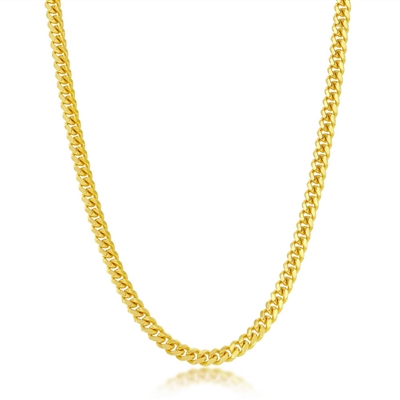 Sterling Silver 4mm 'Solid' Miami Cuban Chain - Gold Plated