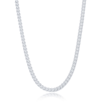 Sterling Silver 3mm Hollow Franco Chain - Rhodium Plated