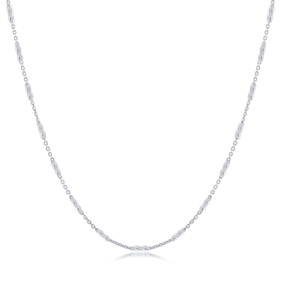 Sterling Silver Diamond-Cut Long Square Beads Chain