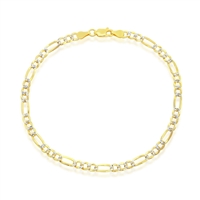 Sterling Silver 4mm Pave Figaro Bracelet - Gold Plated