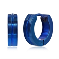 Stainless Steel 13mm Lined Huggie Hoop Earrings - Blue Plated