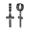 Stainless Steel Cross Charm Polished Huggie Hoop Earrings - Black Plated
