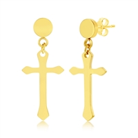 Stainless Steel Polished Cross Earrings - Gold Plated