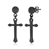 Stainless Steel Polished Cross Earrings - Black Plated