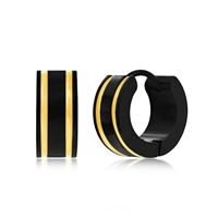 Stainless Steel 13mm Black & Gold Double Lined Hoop Earrings