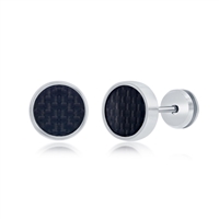 Stainless Steel 10mm Black Carbon Fiber Stud Earrings