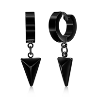 Stainless Steel Triangle Charm Huggie Hoop Earrings - Black Plated