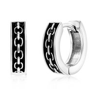 Stainless Steel Oxidized Chain Design Huggie Hoop Earrings