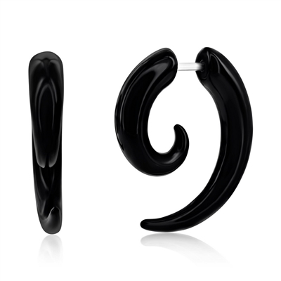 Stainless Steel Black PVC Horn Design Earring