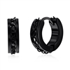 Stainless Steel Link Design Huggie Hoop Earrings - Black Plated