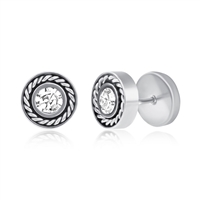 Stainless Steel Rope Design Border CZ Studs