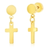 Stainless Steel Cross Charm Earrings - Gold Plated