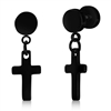 Stainless Steel Cross Charm Earrings - Black Plated