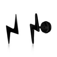 Stainless Steel Lightning Bolt Stud Earrings - Black Plated